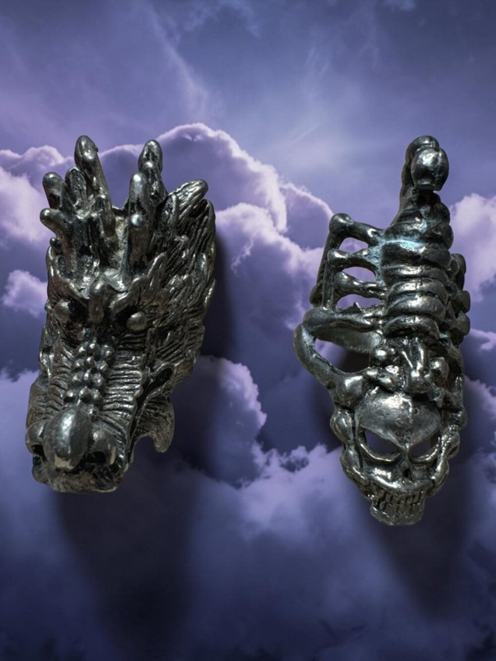 Dragon & Skull Design Metal Ring Intricately Detailed Gothic Style Rings Silver-
